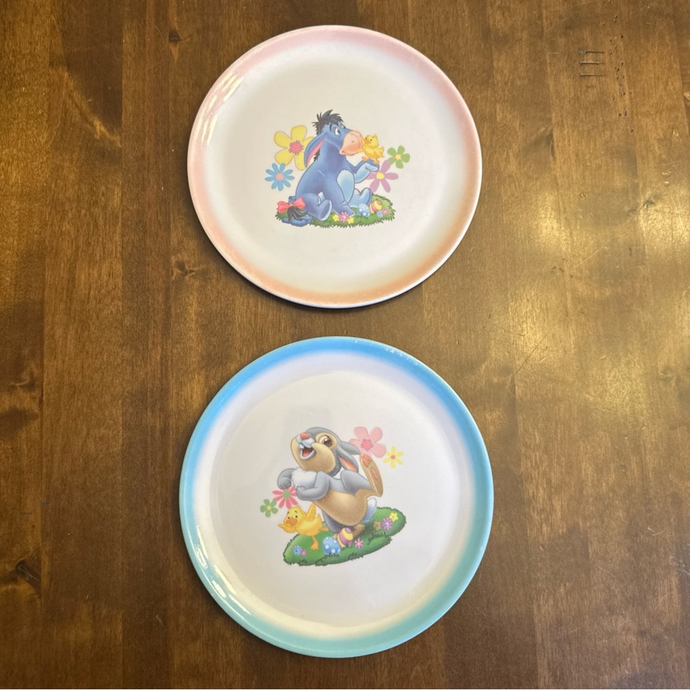 Vintage Disney Store Plates (2) Eeyore Bunny Easter Floral‎ Kids Toddler Spring